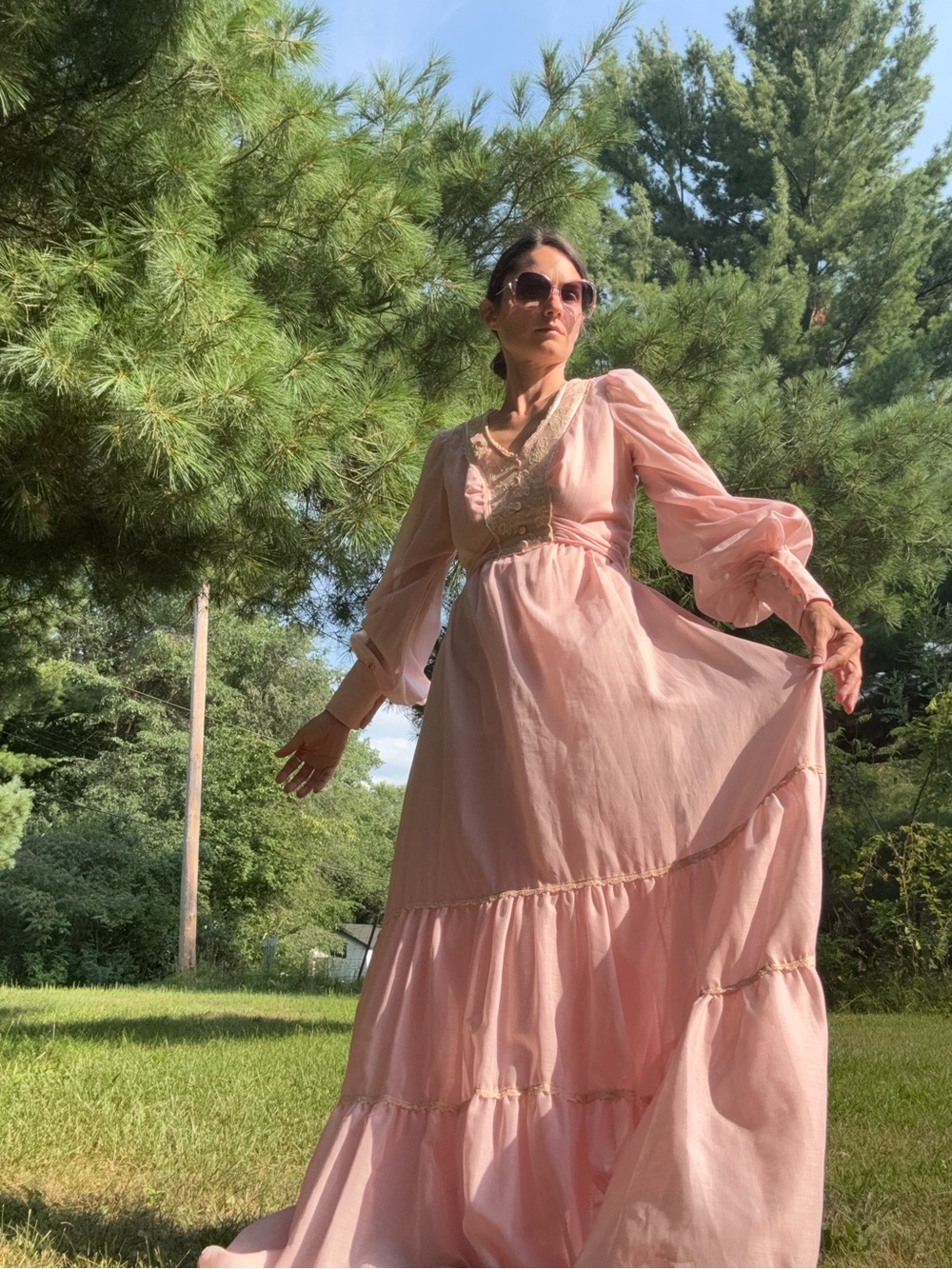 Vintage 70s Jody T prairie maxi dress boho cottage fairy size 13